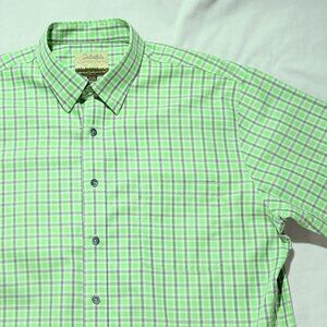 Cabelas Men's Shirt XL Green Paid Short Sleeve 100% Cotton